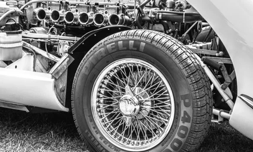 A black and white image of a classic car engine in the Automotive Industry.